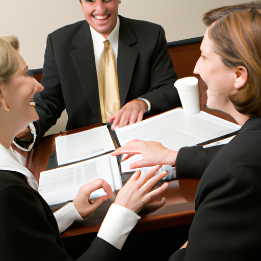 קבוצה של עורכי דין לעבודה הדנה באסטרטגיות לגיוס לקוחות
